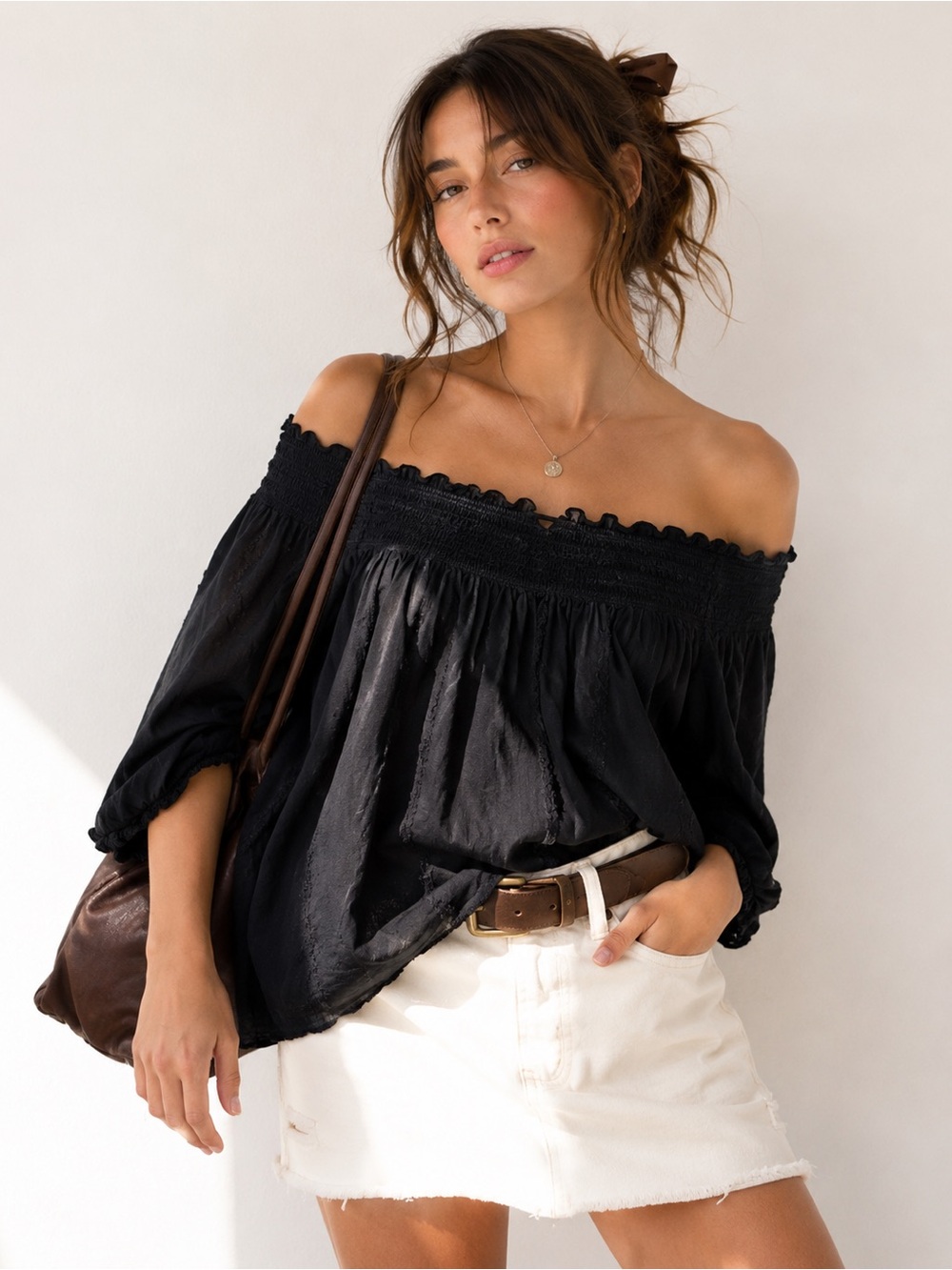 Ralph Lauren Romantic Off Shoulder Top | Black | Size Medium